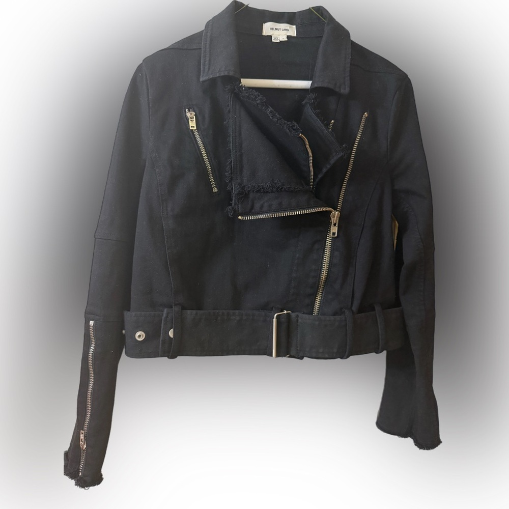 Helmut Lang Black Jean Jacket with Zipper Details